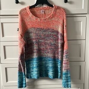 Twisted Angels Women’s Colorblock Boho Rainbow Ombré Knit Sweater - Size Medium